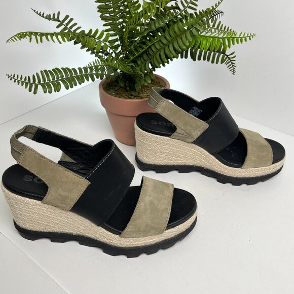 SOREL Joanie II Slingback Wedge Sandals Size 9 Leather Suede Platform - Picture 2 of 12